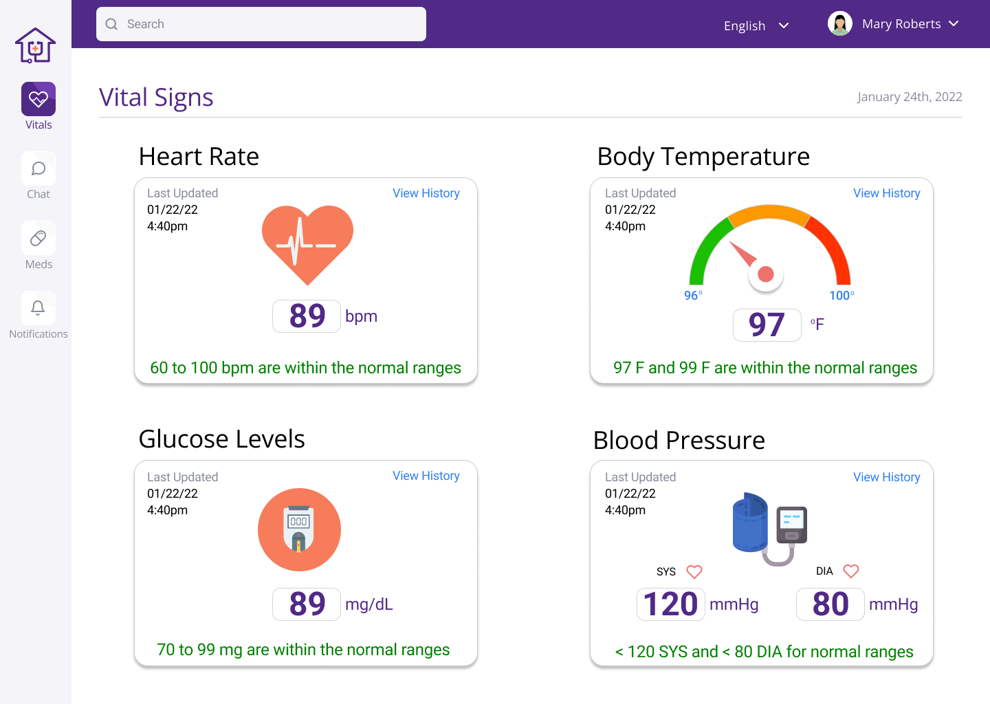 Remote Care Vitals Page