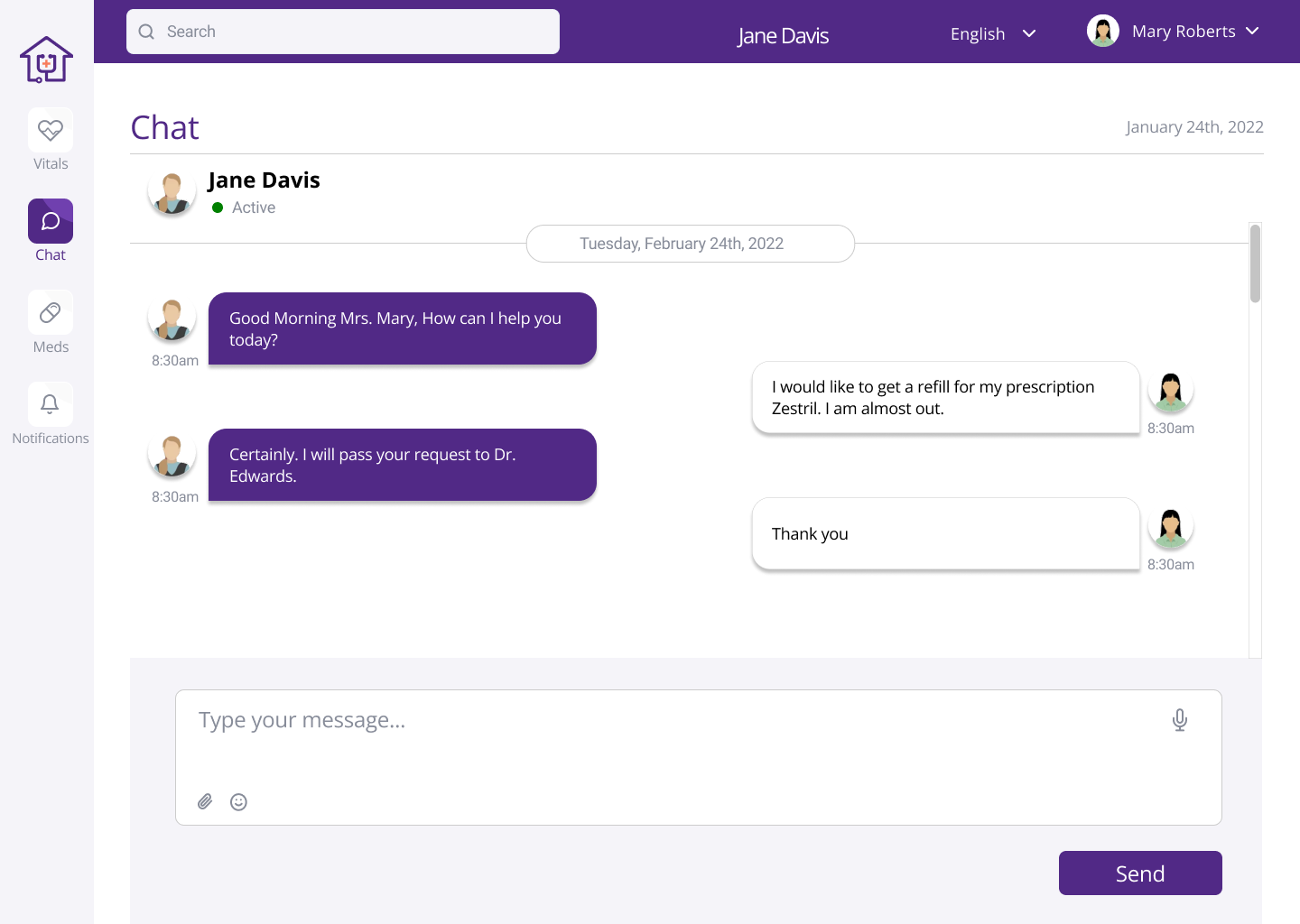 Remote Care Chat Page